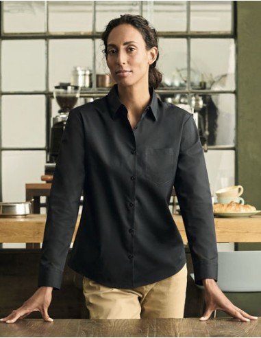 RUS-0R934F0-Ladies' Long Sleeve Classic Polycotton Poplin Shirt
